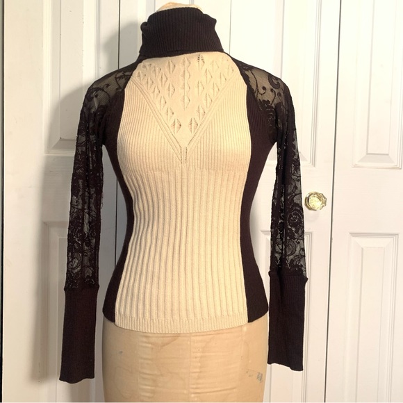 Yuka Wool mix and lace turtleneck sweater Size T2 - Picture 1 of 11